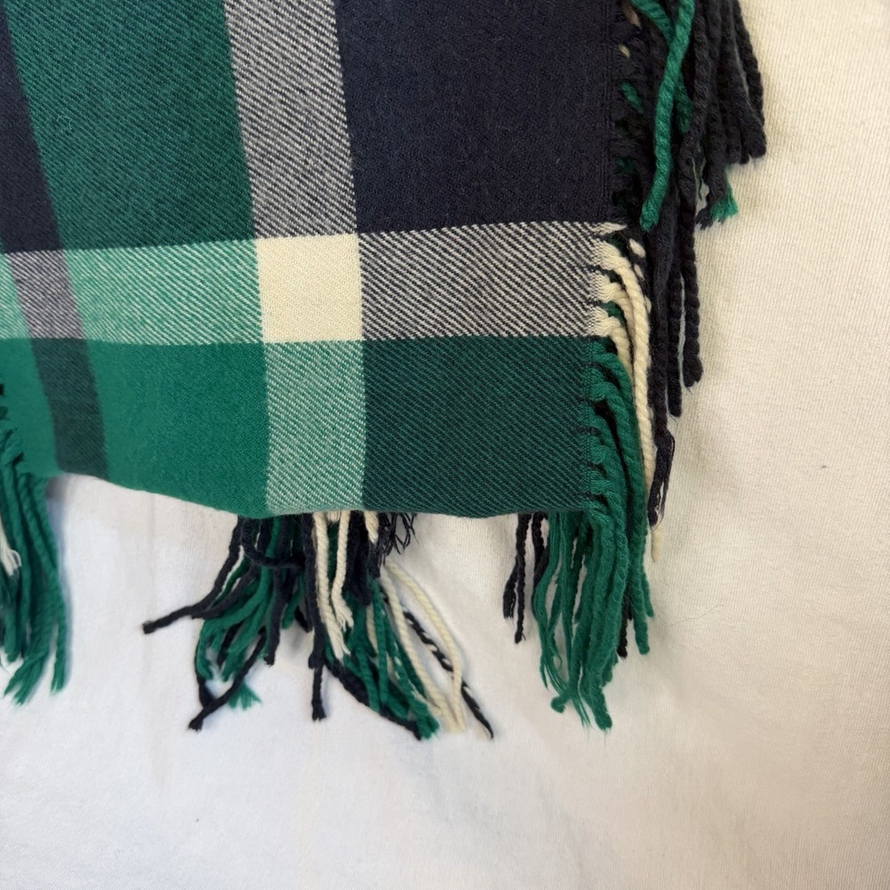 Plaid Green Navy Blue Cream Fringe Scarf Soft Cozy Tartan Flannel 12.5"x98" - Picture 2 of 5